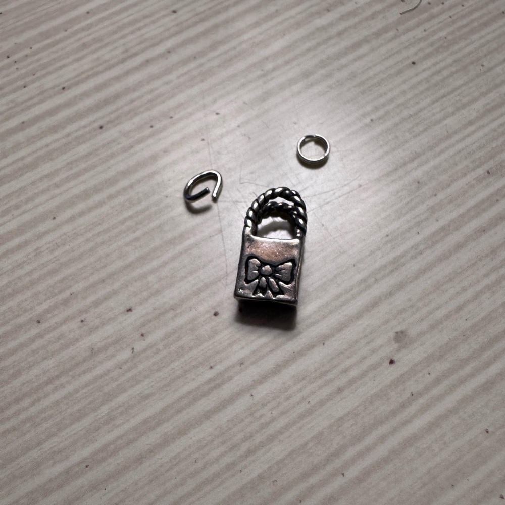 Shopping Bag Charm Silver with Bow